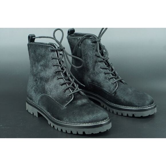 Vince Black Calf Hair Cabria Combat Ankle Boots Size 8 Women's New $495 - Picture 6 of 10